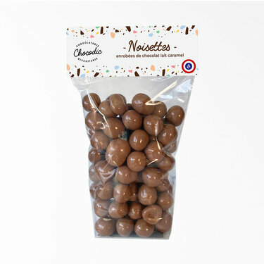 Sachet de Noisettes enrobées de chocolat Lait Caramel de Pâques