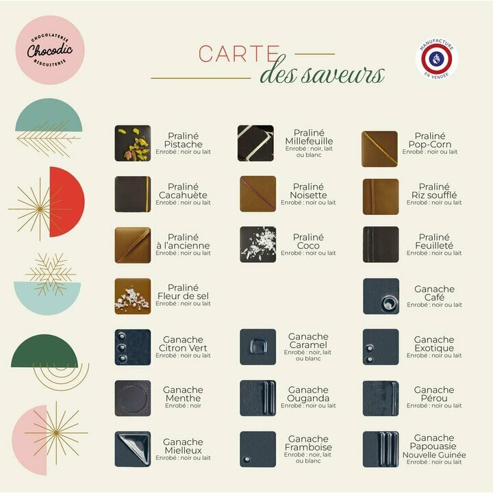 Carte des saveurs  assortiments chocolats fins Nol 2024