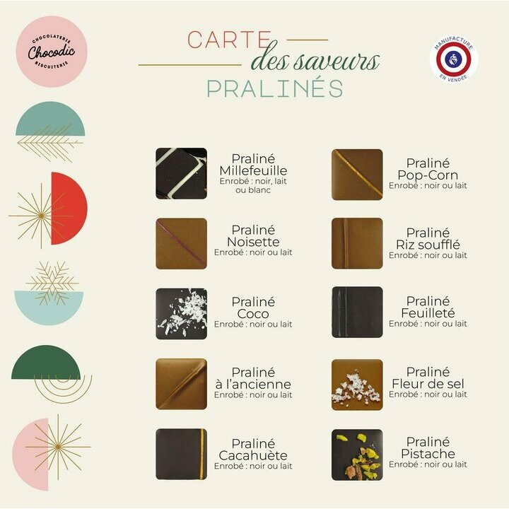 Carte des saveurs des chocolats pralins de Nol 2024