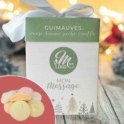 Cube Cadeau compos d'un mlange de  Guimauves sur le thme Sapin