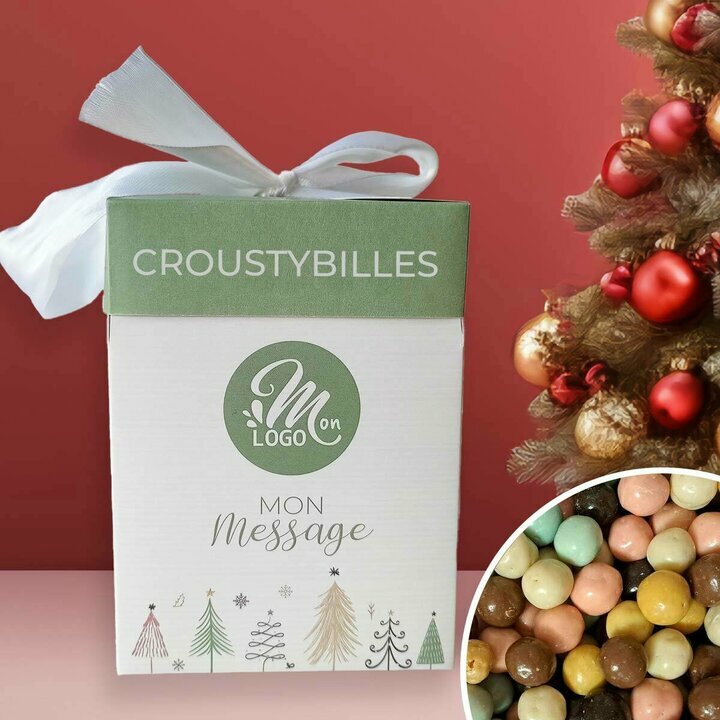 Cube Cadeau compos de croustybilles sur le thme Sapin