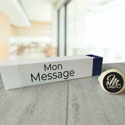 Bote de 8 macarons personnalis avec logo d'entreprise thme bleu marine