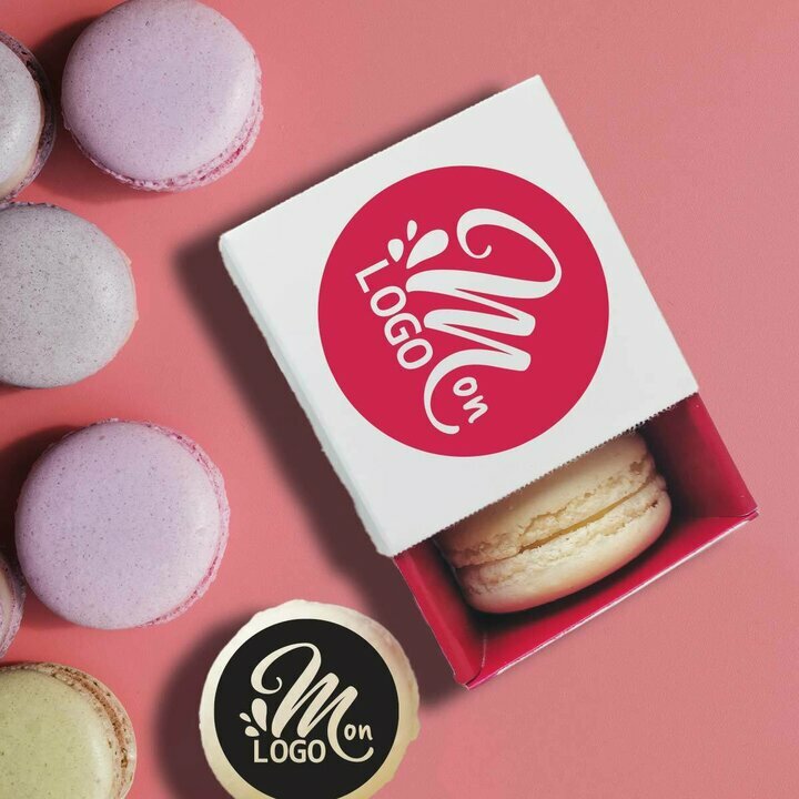 Bote de 2 macarons personnalis entreprise thme rouge