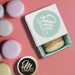 Bote de 2 macarons personnalis entreprise thme verte d'eau