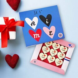 Coffret de 9 curs chocolat Saint Valentin personnalis "Je t'aime"