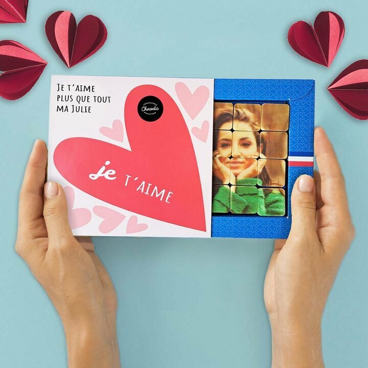 Coffret Saint Valentin de chocolats personnaliss avec votre photo