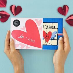 Coffret Saint Valentin de chocolats personnaliss avec le visuel "Je t'aime"