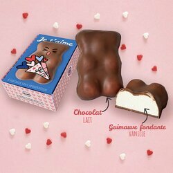 Coffret Saint-Valentin du Maxi Ourson Guimauve vanille enrob de chocolat lait