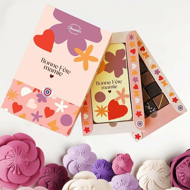 Coffret duo chocolat avec tablette personnalis pour la Fte des Mamies